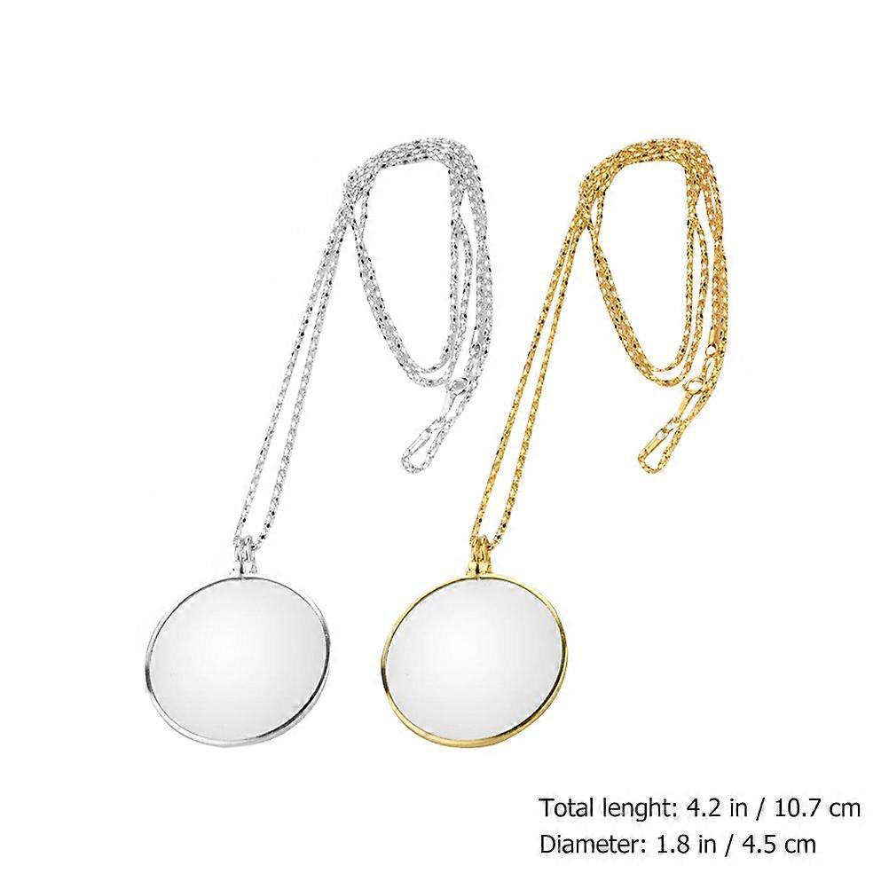 Metal Magnifying Glass Pendant Necklace Durable Portable Reading Magnifier Lens, Gold and Silver Chain for Jewelry Crafts and Hobbies