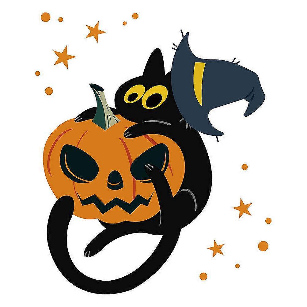 Cute Halloween Cat Pumpkin Pattern Wall Decal Square Shape PVC Material Window Glass Background 2Set