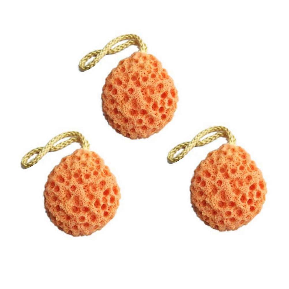 Natural Polyurethane Bath Sponge for Shower Use, , Safe for Babies and Adults, Orange, 3 Pcs