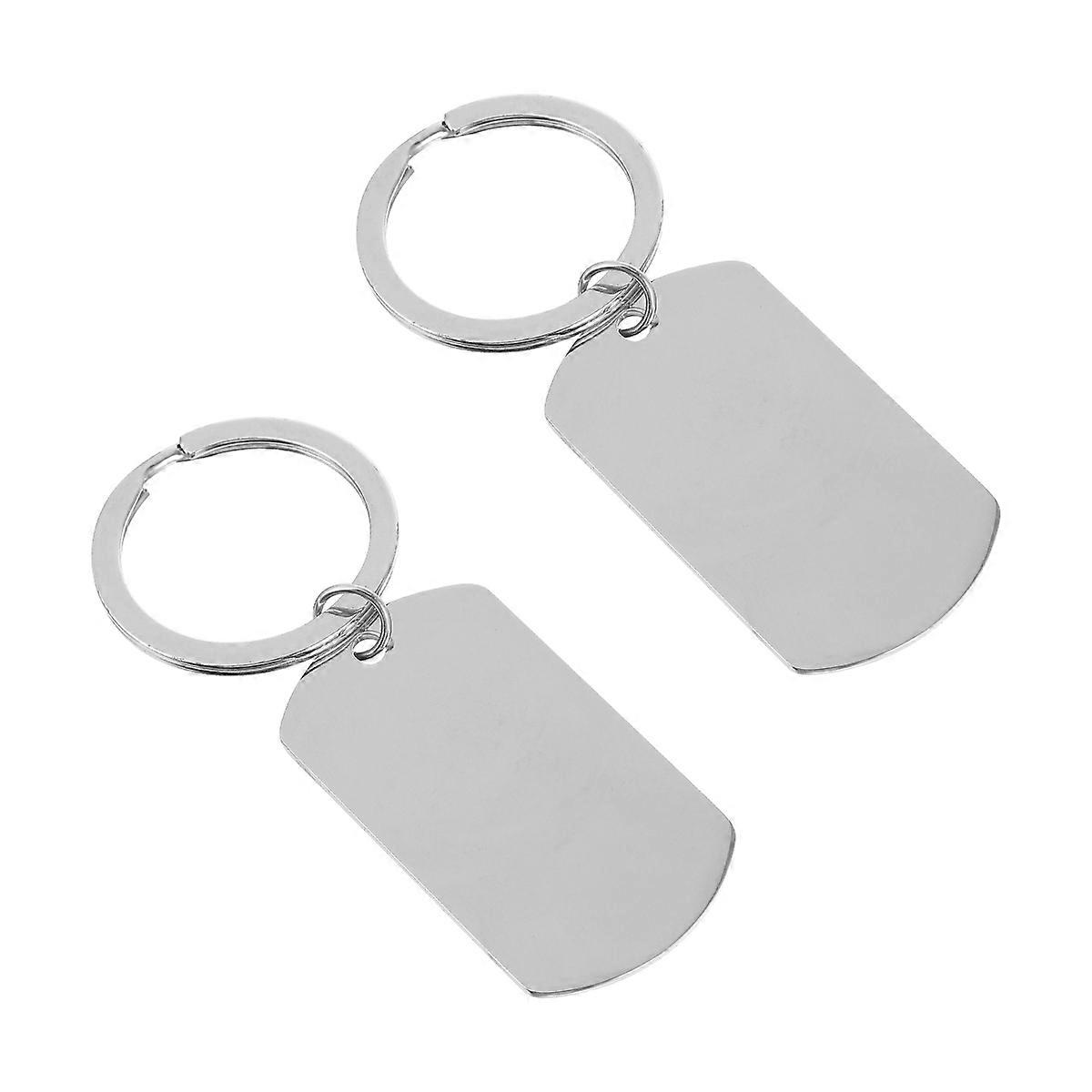 1 Set 2 Pcs Silver Stainless Steel Square Key Chains with English Alphabet