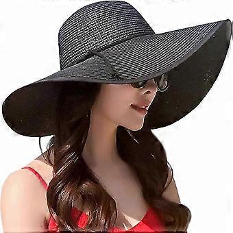 Wide Brim Straw Sun Hat for Women - Foldable & Roll-Up Beach Cap with 5.5" Brim for Sun Protection