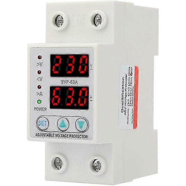 AC230V 63A Voltage and Current Protector Over/Under Voltage Protector Double LED Display Single Phase
