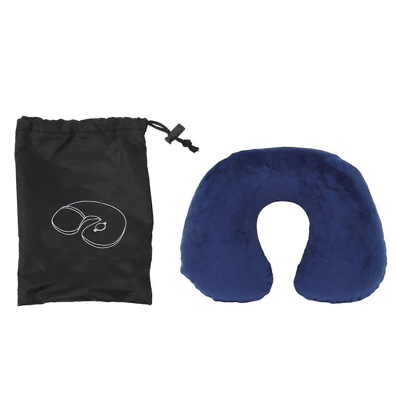 U Shape Neck Pillow Inflatable Soft Comfortable Ergonomic Design Neck Pillow for Travel Napping Car Long Distance Airplane Navy Blue