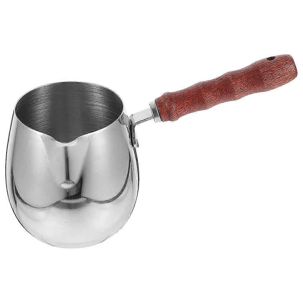 Stainless Steel Milk Pitcher with Wooden Handle for Home Use Silver Color 3.4 Cup Capacity