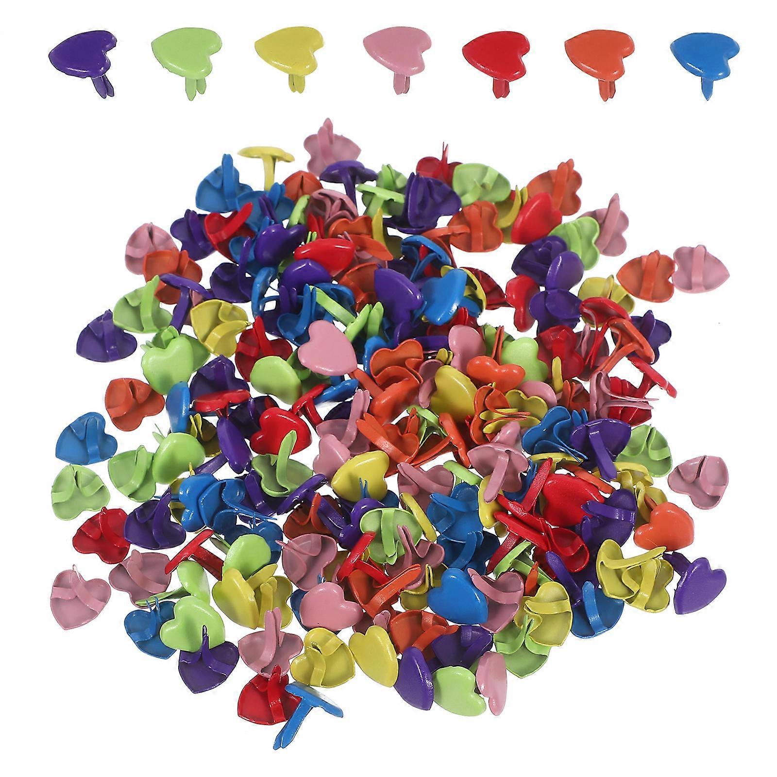 Crafting Supplies Assorted Color Heart Shape Brads School Projects Durable DoubleProng Structure 200Pcs