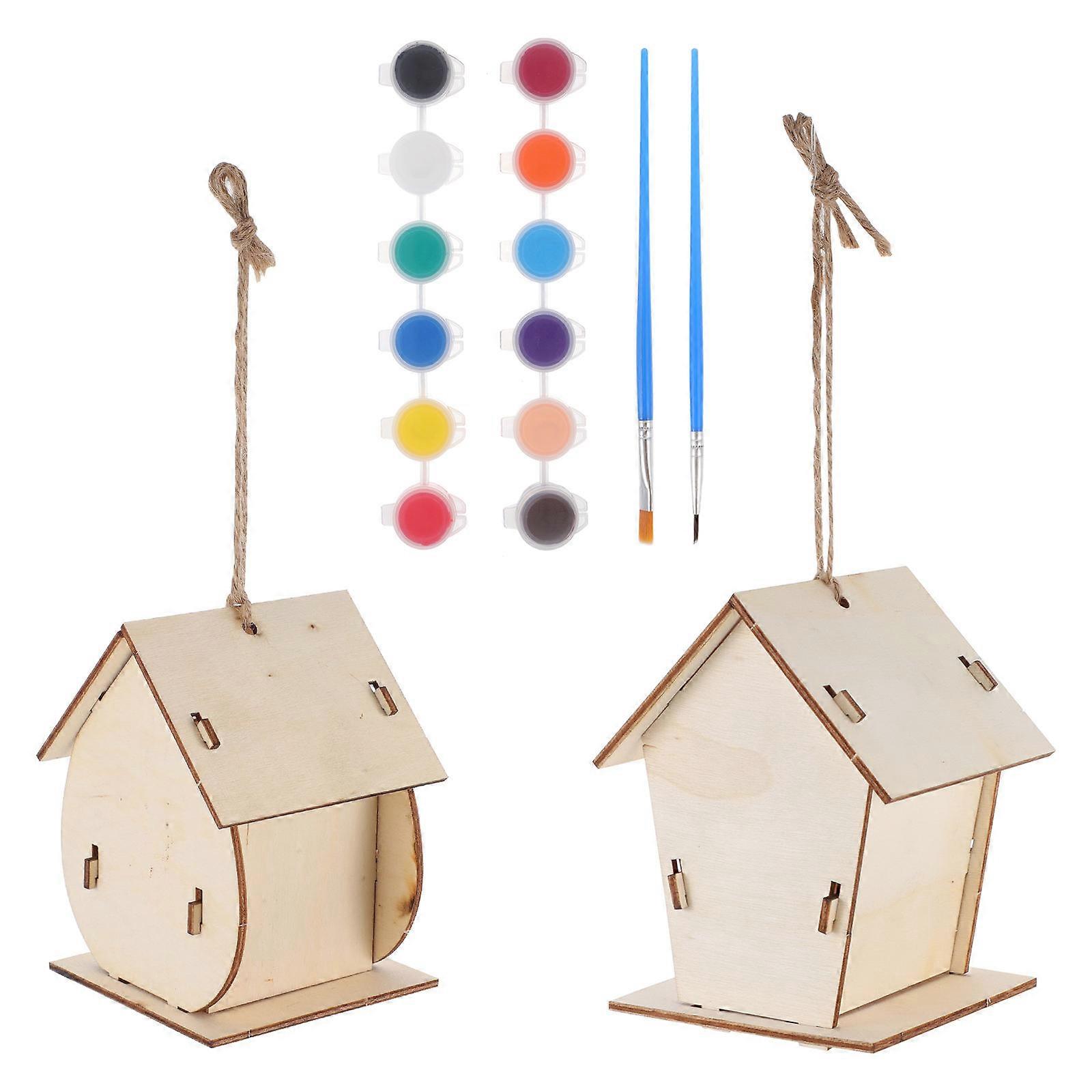 Bird House Paint Kit Diy Bird House Kit For Kids Build And Paint Decorative Assorted Color 11.00X9.00X8.00CM 2 Sets