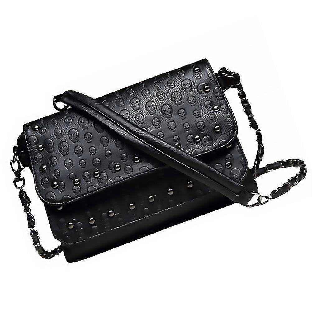 Skull Pattern Crossbody Bag 1Pcs Black PU Bag with Skull Pattern Charm for Storage Use
