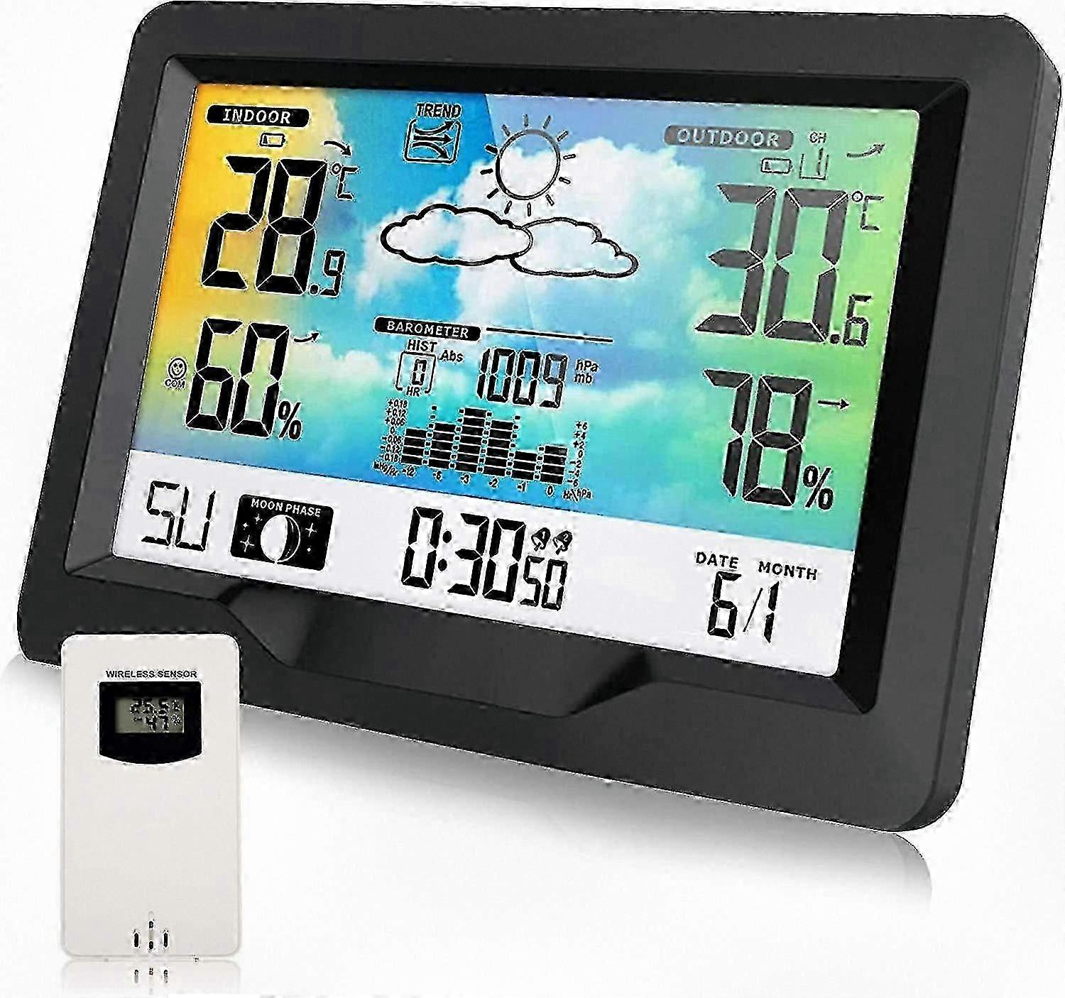 Wireless Weather Monitor, Radio-Controlled Weather Device with Outdoor Sensor, Multifunctional Weather System