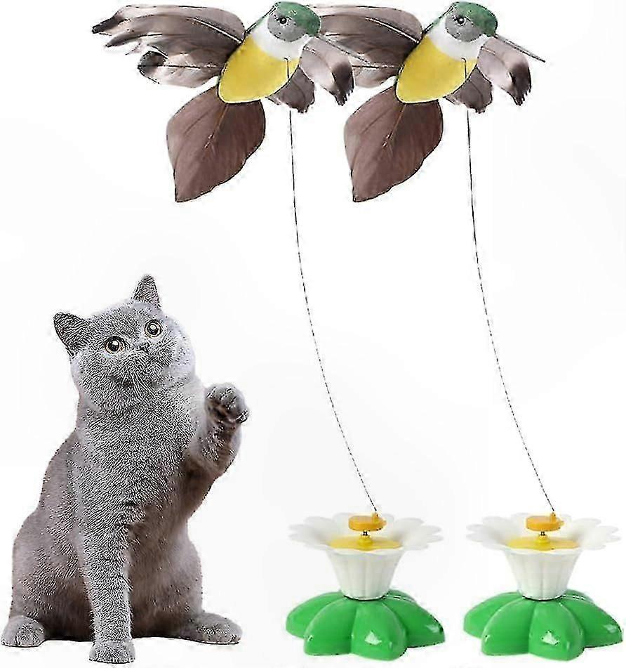 2-Pack Interactive Cat Toy with 360 Rotation, Electric Flying Bird and Butterfly Simulator for Feline Play