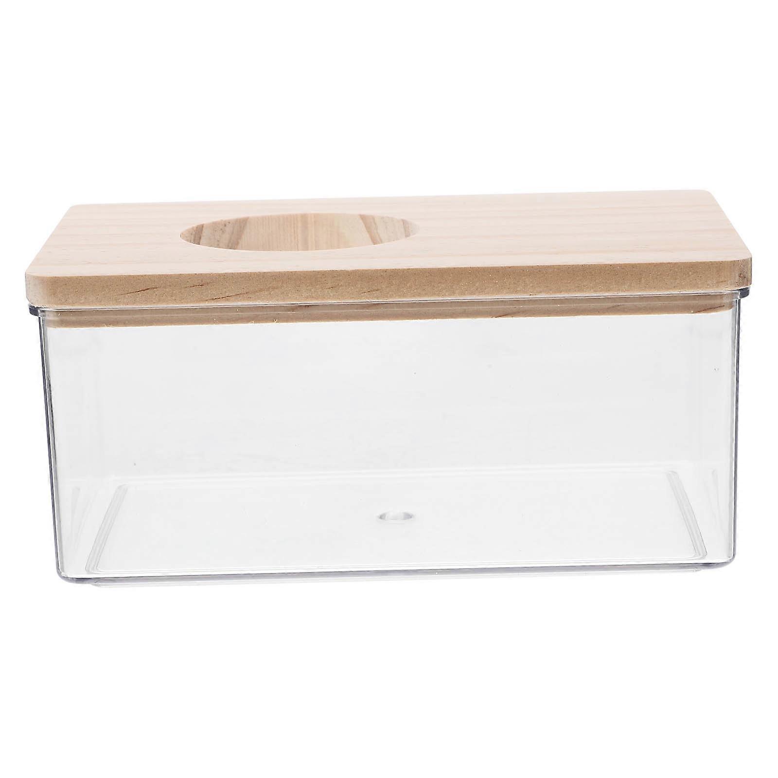 Transparent Acrylic Hamster Sand Bath Box with Wood Lid for Small Pets Home Use 7.87x3.94x2.95