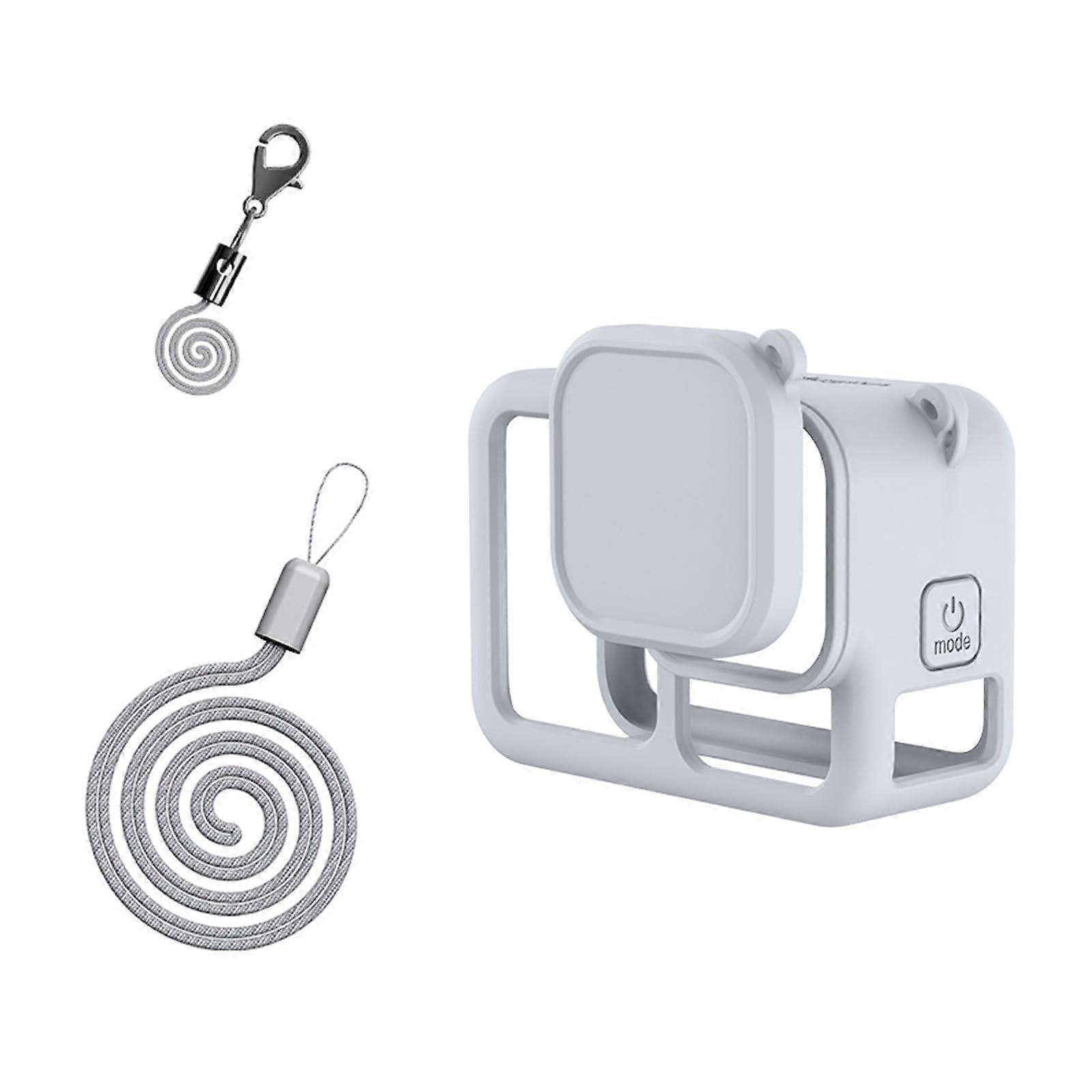 Camera Protection Set For Action Cameras Silicone Case Lens Protector With Wrist Strap Adjustable Light Gray