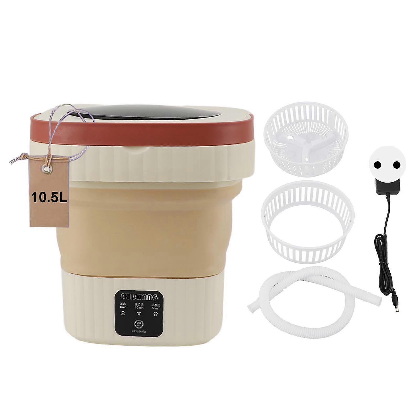 Compact 10.5L Automatic Folding Washer with Spin Dryer & Drain Pipe for Dorms or Homes (EU Plug, Beige)