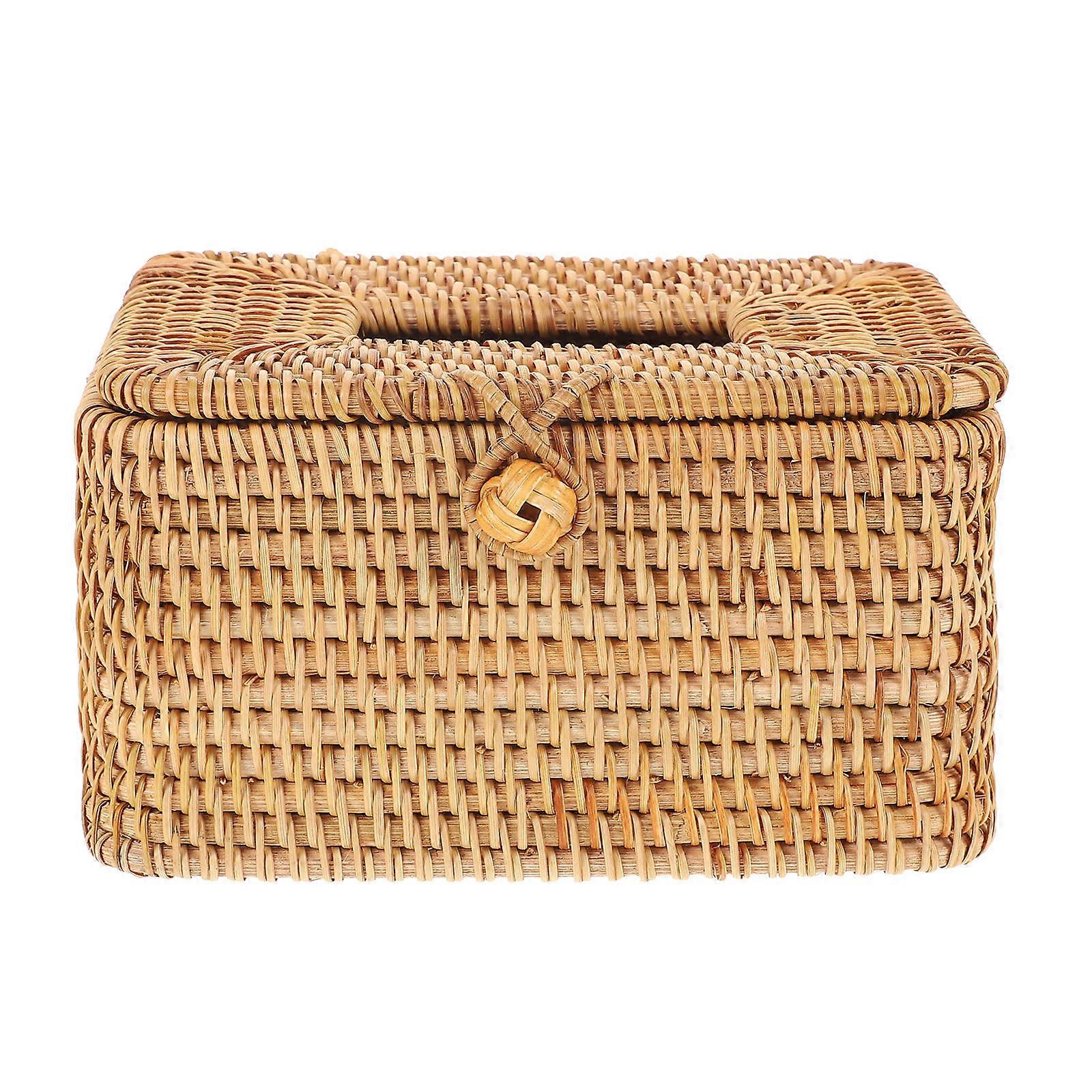 Multi-Purpose Tissue Holder Brown Wicker Storage Box Suitable For Home Users High Stability 1Pack