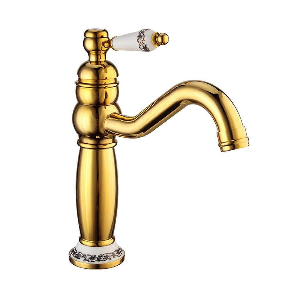Golden Brass Kitchen Mixer Tap Single Handle Easy Control Durable Spool 2 Hoses Included