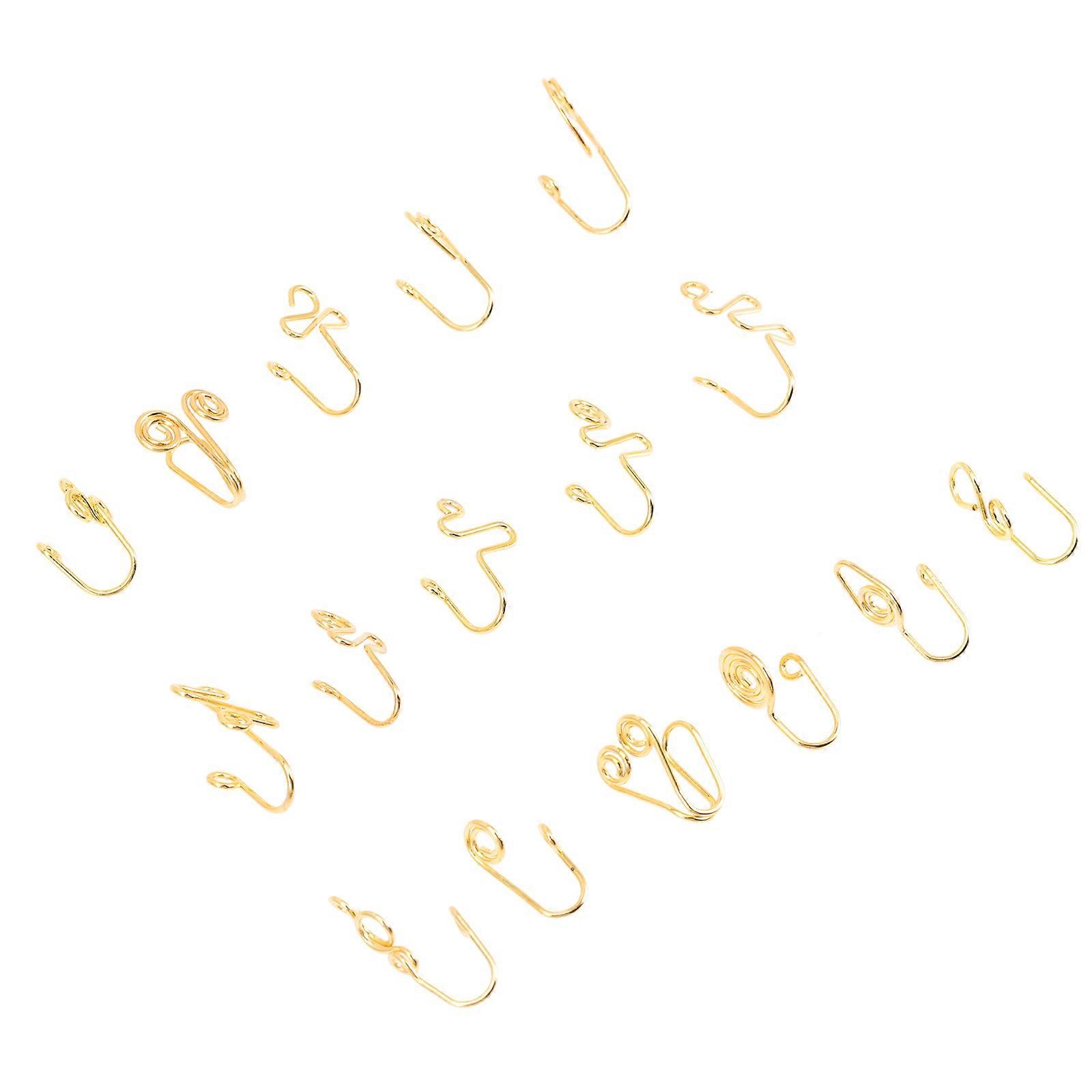Elegant Clip-On Nose Rings Set For Women In Golden Color Ideal For Special Events Like Weddings Featuring Various Shapes 16Pcs