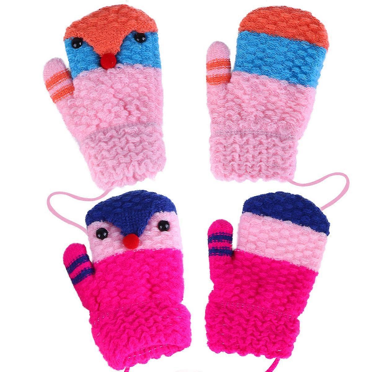 Cartoon Knitted Double Layer Gloves for Warm Winter Mittens – Easy Wear Design, Cute Neutral Style for Boys in Cold Weather Activities