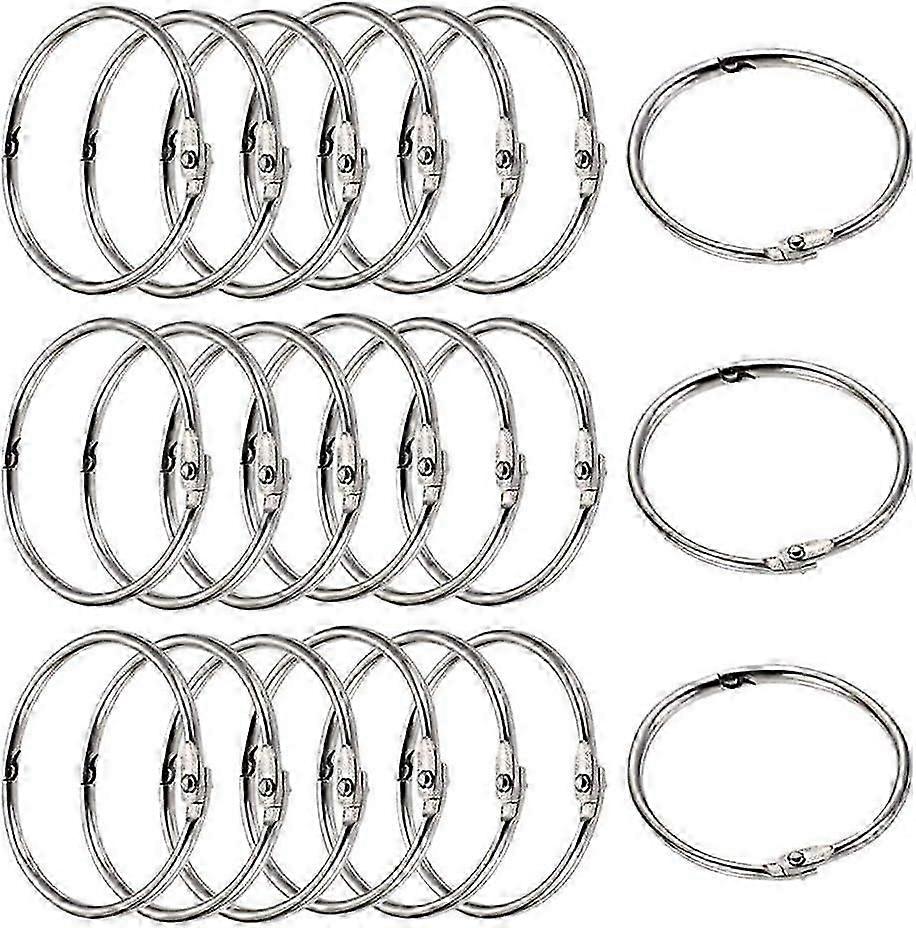 100 stykker Bokringer, bindemiddelringer20mm,100 stykker Metallhengslede permringer for kort, dokumenter og prøver,sølvmetall