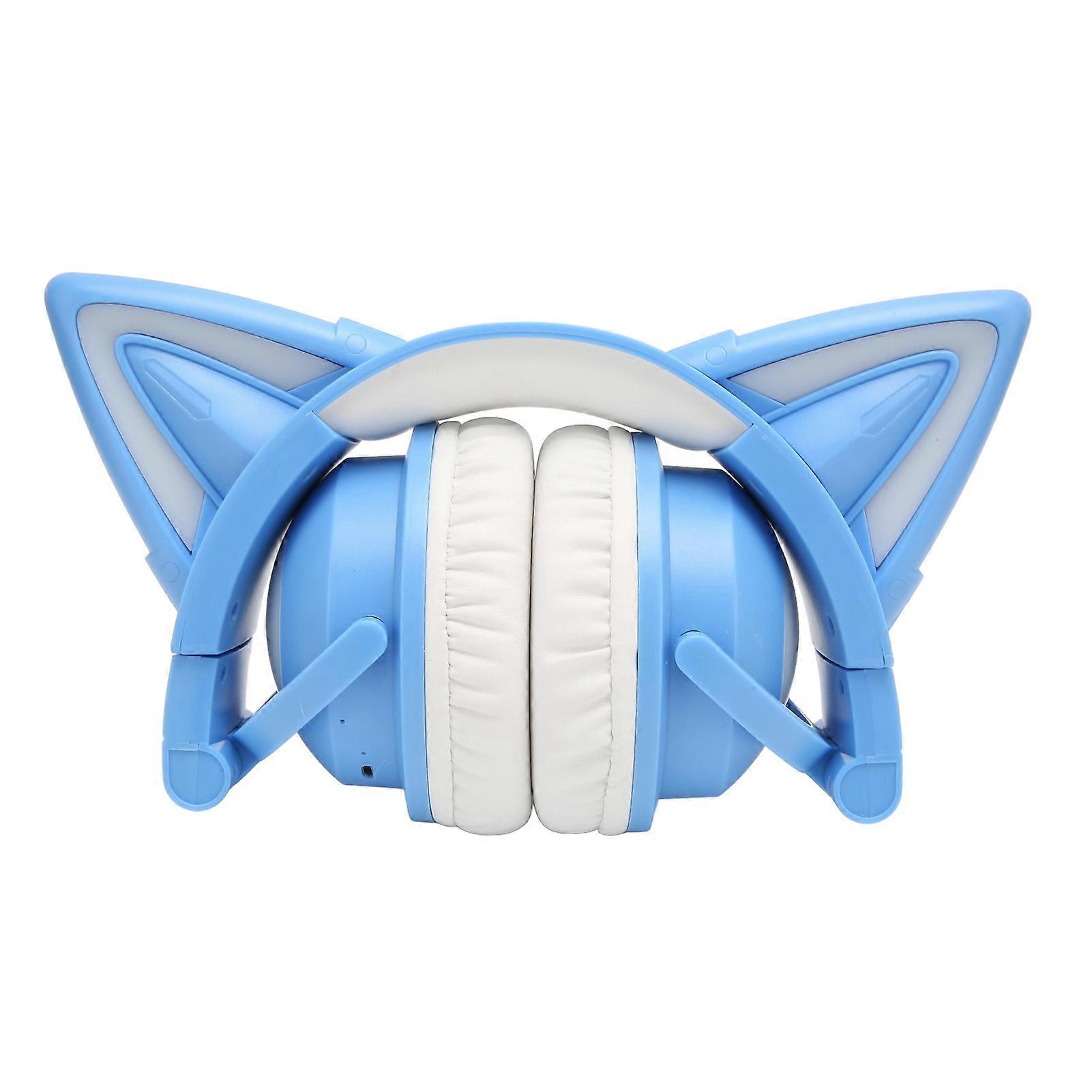 Cat Ear Bluetooth Headset Stereo Cute High Sensitivity Built in Mic Adjustable LED Kids Headset with 3.5mm Cable Blue 