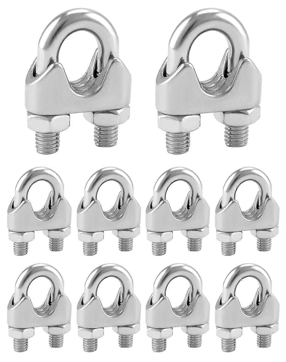 Cable clamps - 10 pieces - M4 - Steel wire clamp - U-bolt saddle clamp - Cable tie accessories - For steel cables with a diameter of 4 mm - Stainless
