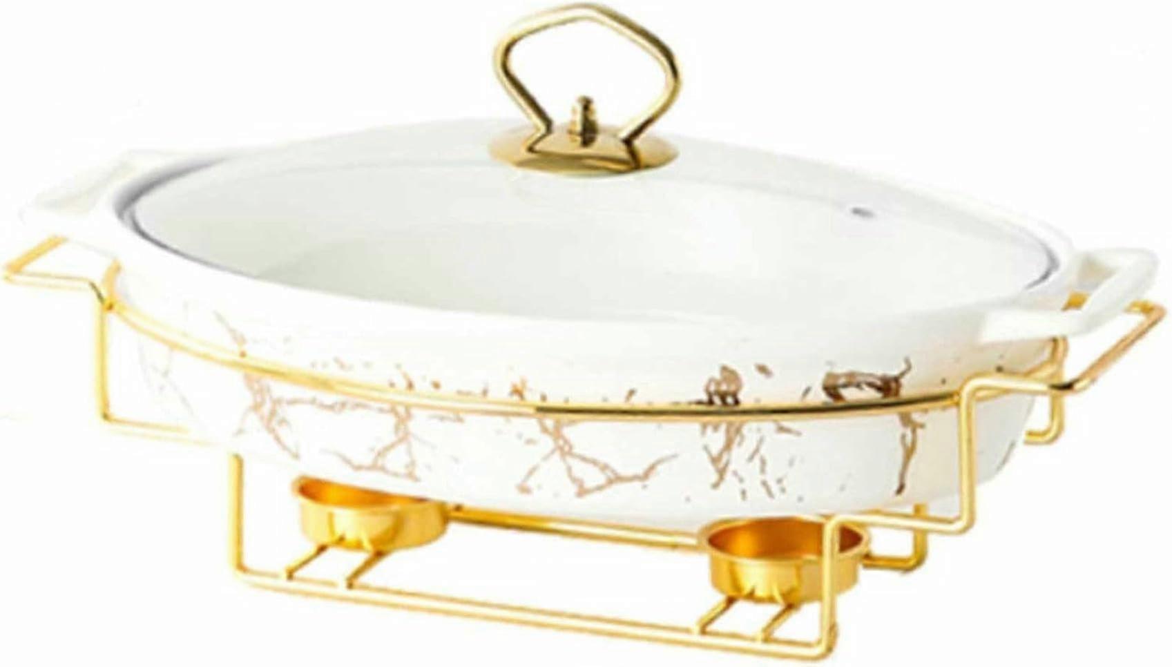 Buffet Set Of Stoves, Ceramic Stove Dish With Marble Finish, Buffet Set Of Oval Stoves Of 1 Pint For Festivals/banquets/events /,White