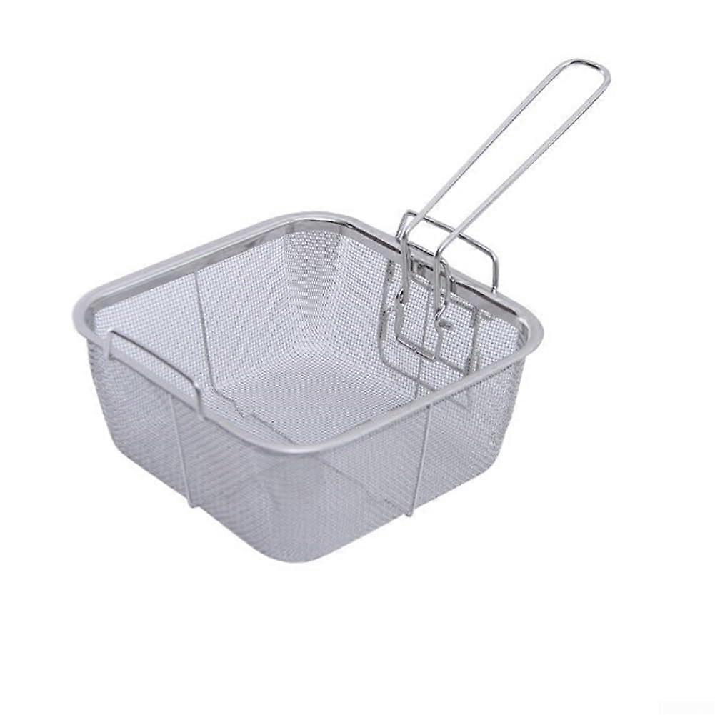 Stainless steel frying basket with handle and hanging hook for convenient handling and storage of food in commercial kitchens (20 cm).