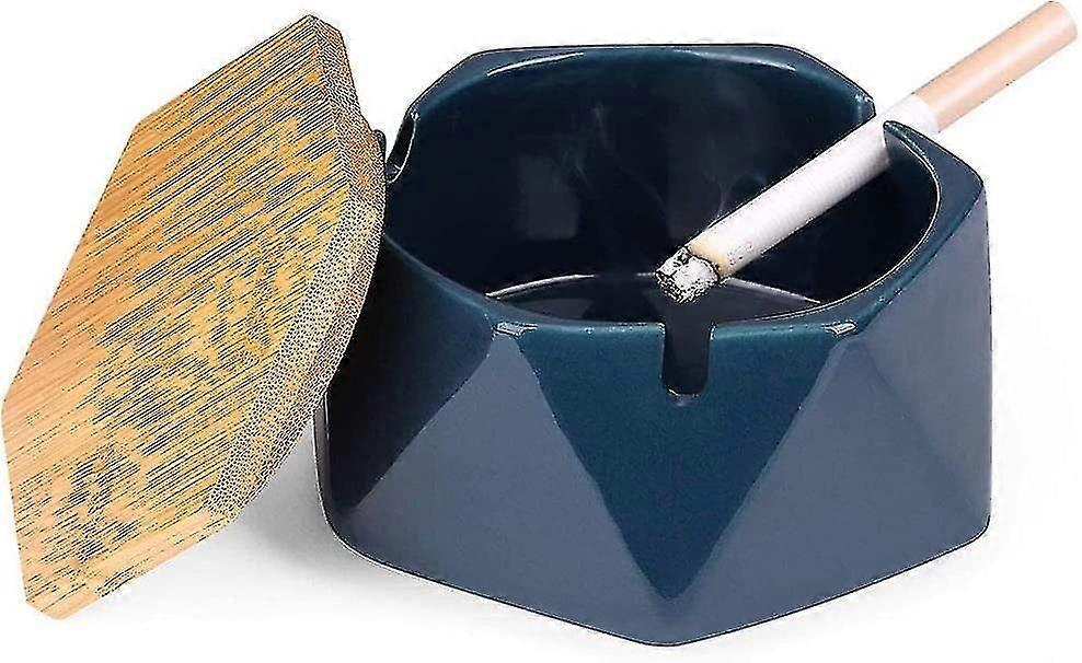 Ceramic Ashtray With Lid, Creative Cigarette Ashtray, Windproof Geo...