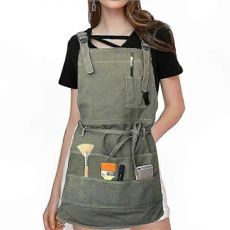 Adjustable Canvas Apron with Pockets for Adults, Army Green
