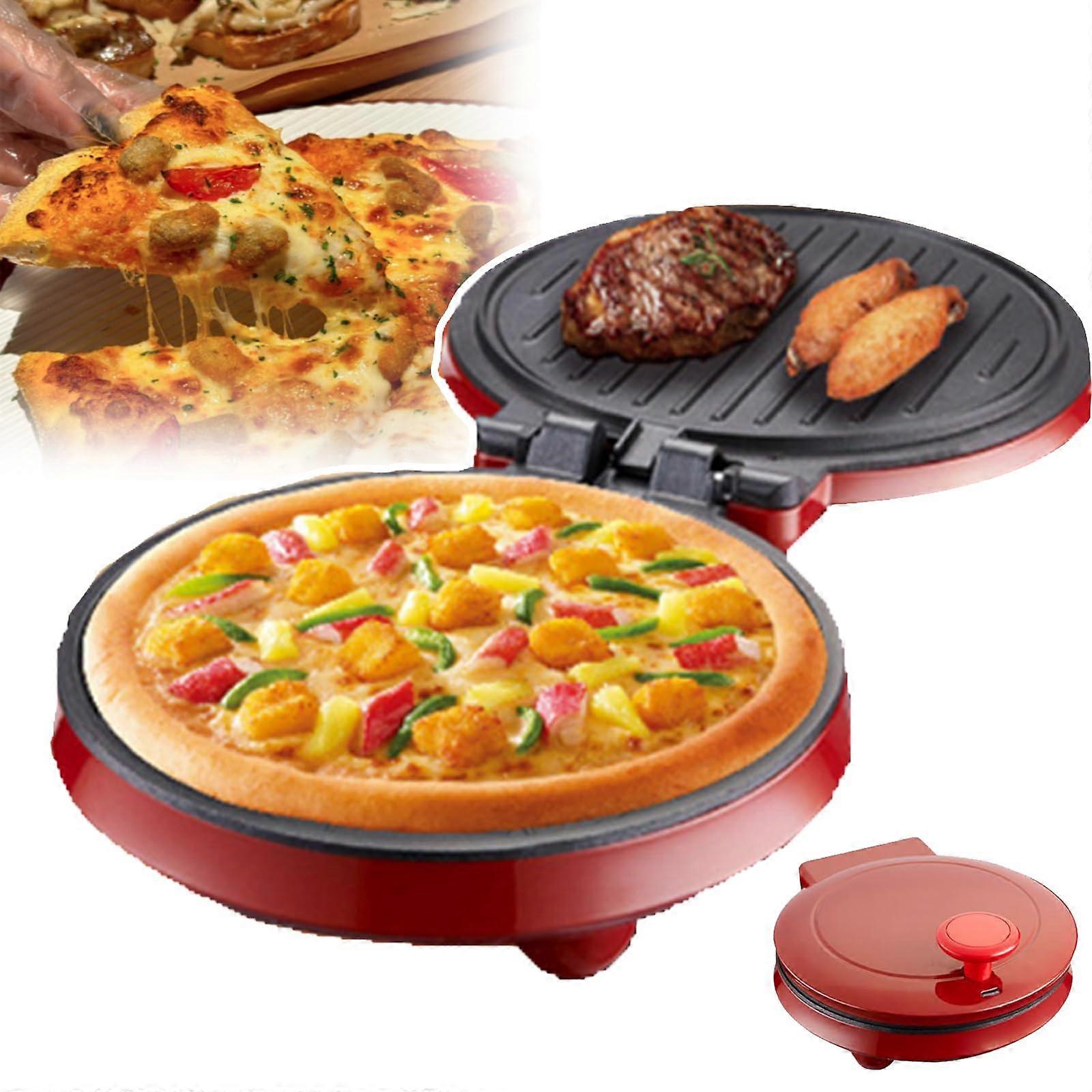 Countertop Pizza Maker 180-Degree Open Non-Stick Plate Red Double-Sided Heating For Pizza Quesadillas 2-3 People