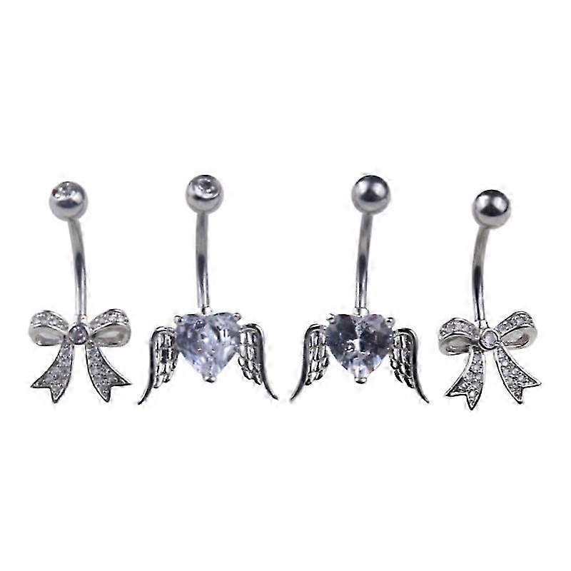 Fashion Bowknot Heart Navel Rings For Women Sexy Belly Button Nail Body Piercings Jewelry Stainless Steel Belly Button Ring Gift