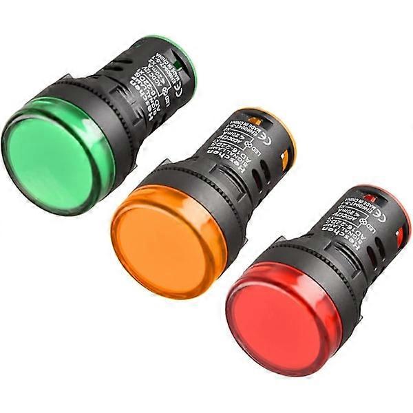 Lot de 3 voyants LED 22 mm, AD16-22D/S, 12V DC 20mA, rouge, vert, jaune
