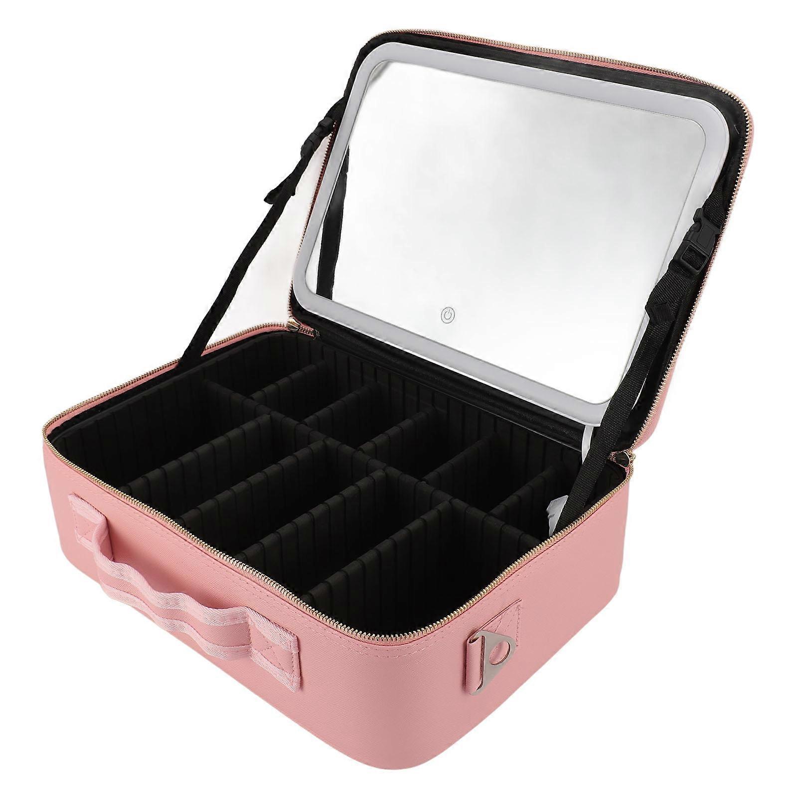Travel Makeup Bag with Light Up Mirror, Large Capacity PU Case