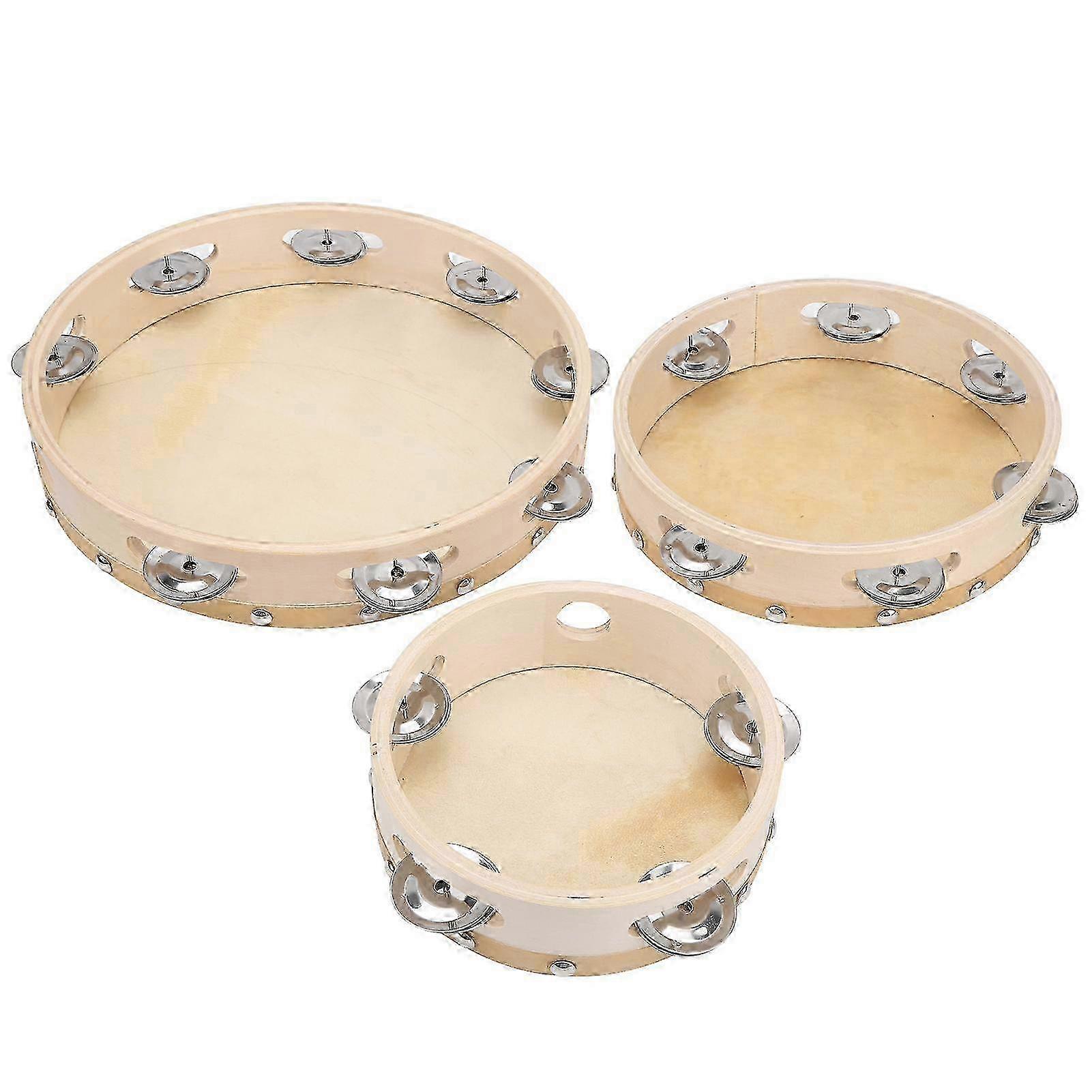 3Pcs Wooden Handbell Clap Drum Single Row Jingle Percussion Instrument Set