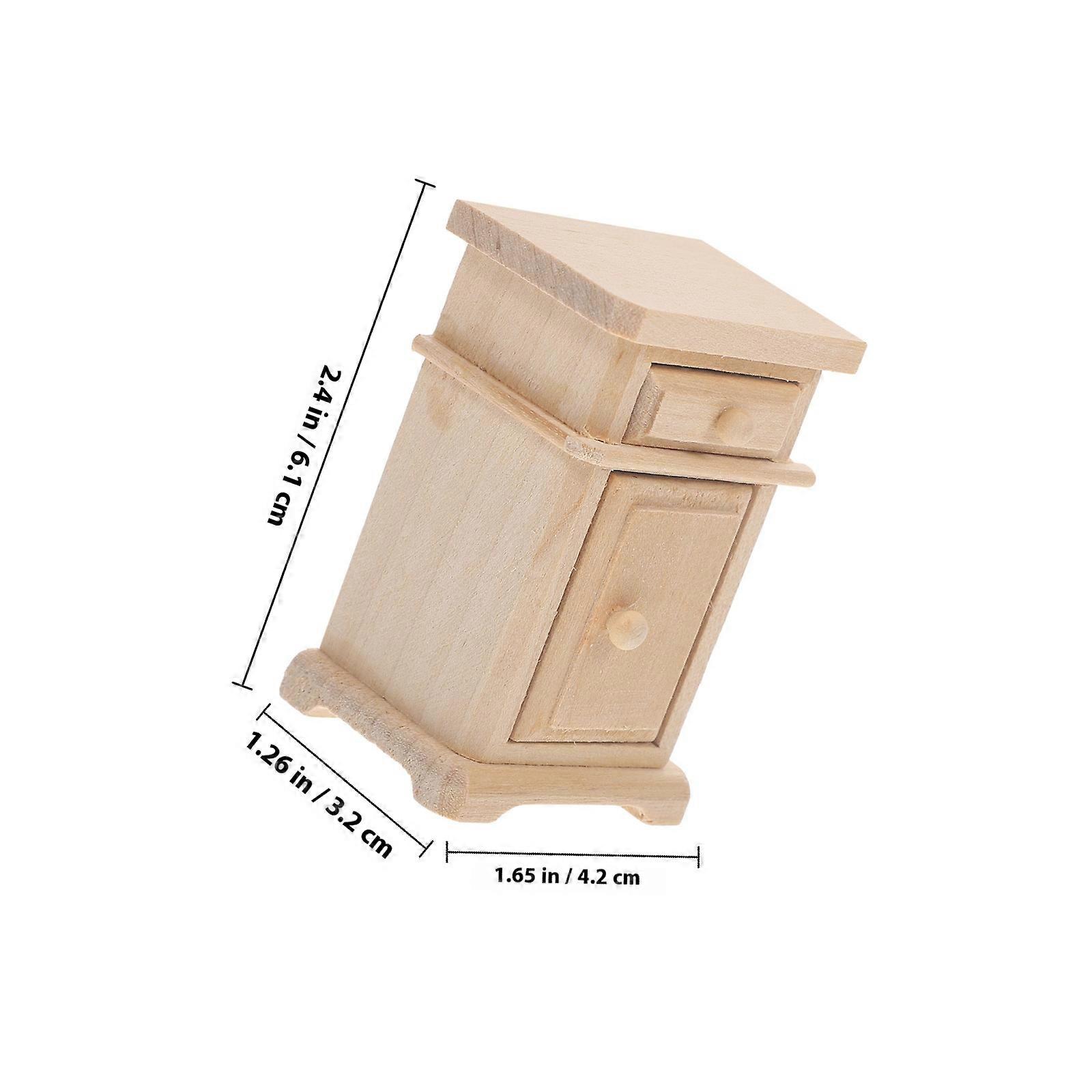 Mini House Wood Miniature Furniture Craft Decorative 1 Set Mini Bedside Table