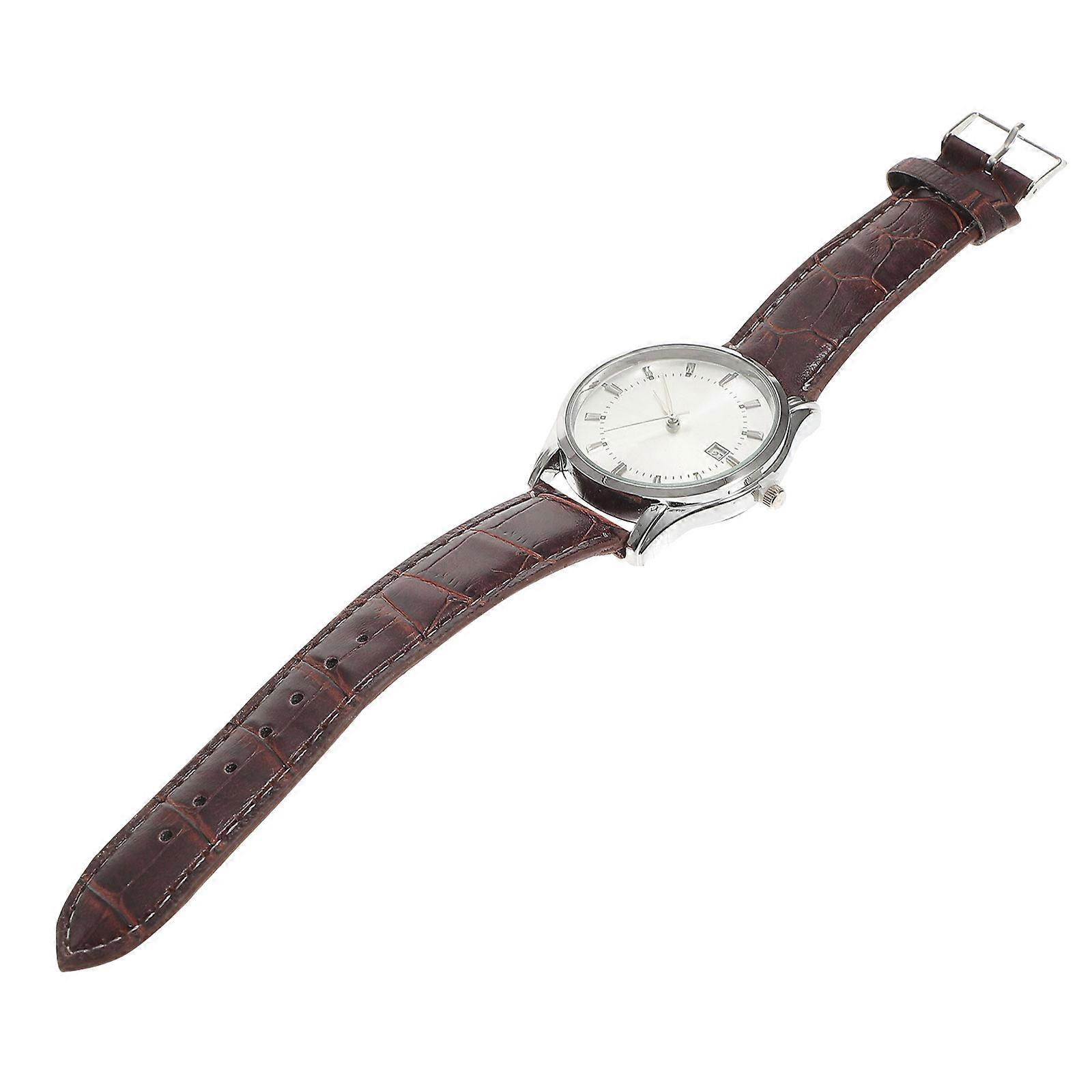 Durable Mechanical Watch for Men with PU Band and Stainless Brown Quartz