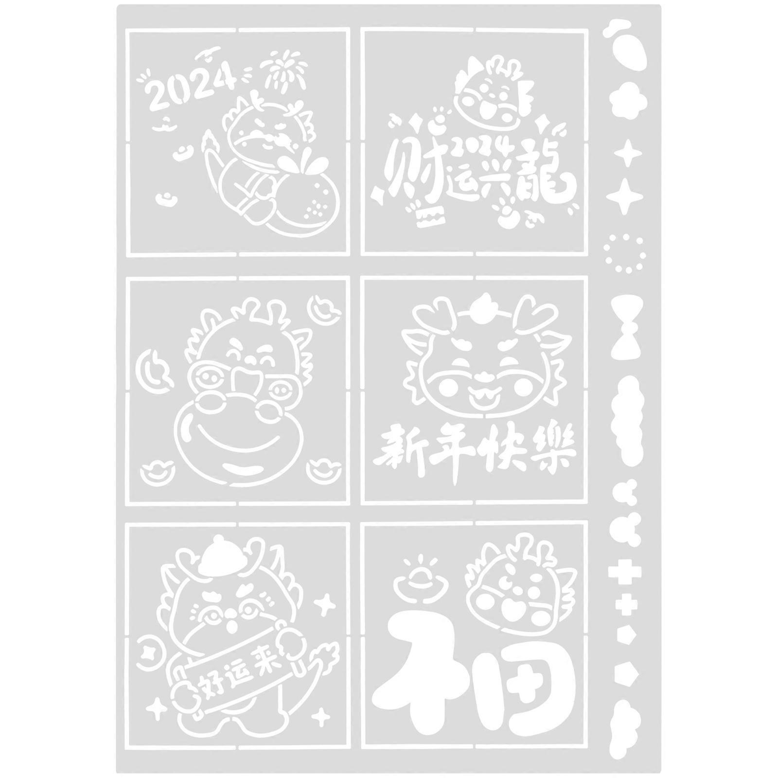 New Year Stencils for Painting Made from Durable PET Material White Reusable 10 Pieces