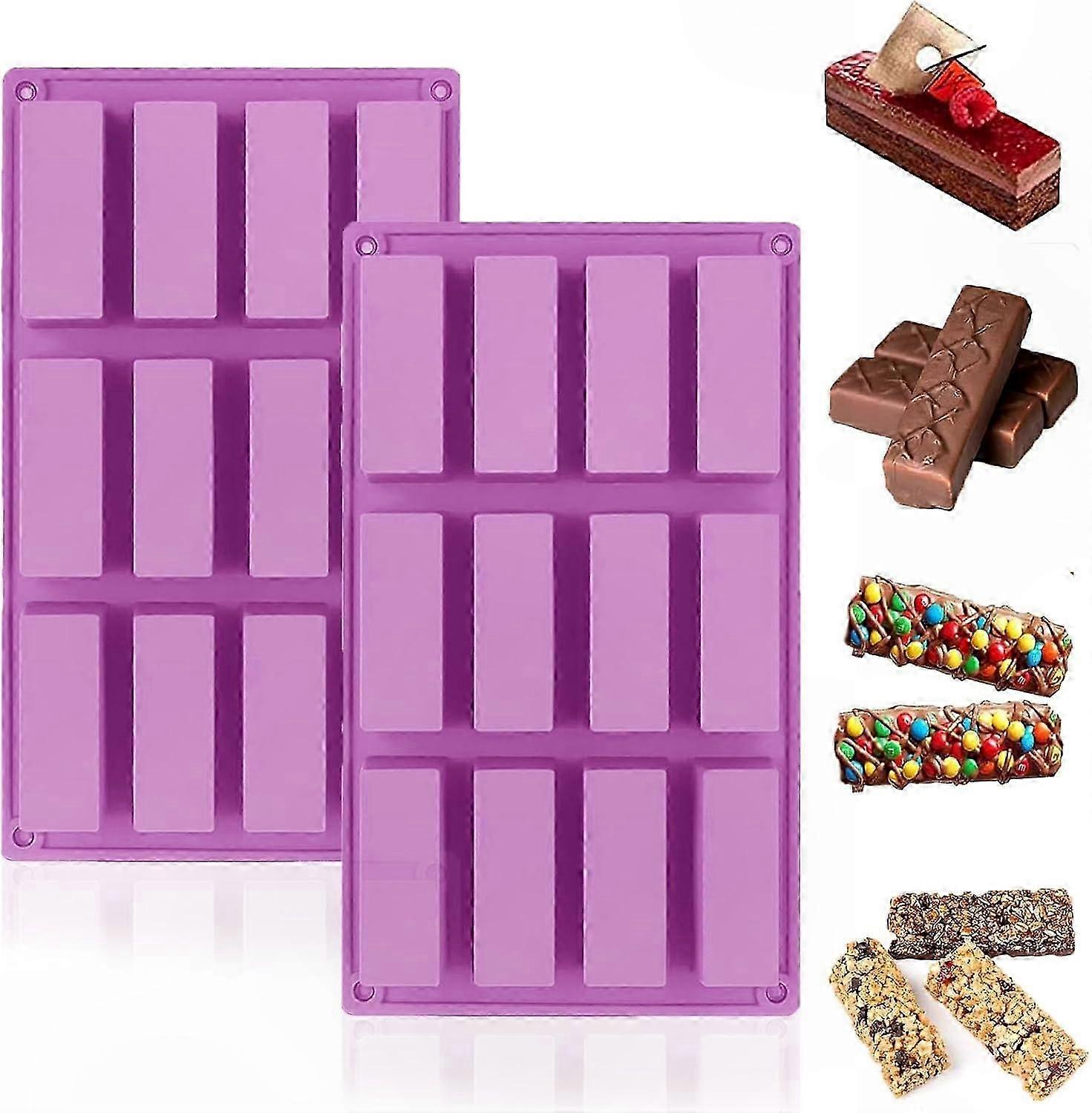 2-Pack Silicone Chocolate Molds, Rectangle Design for Baking Bars, Truffles, Brownies, Cornbread, and Desserts