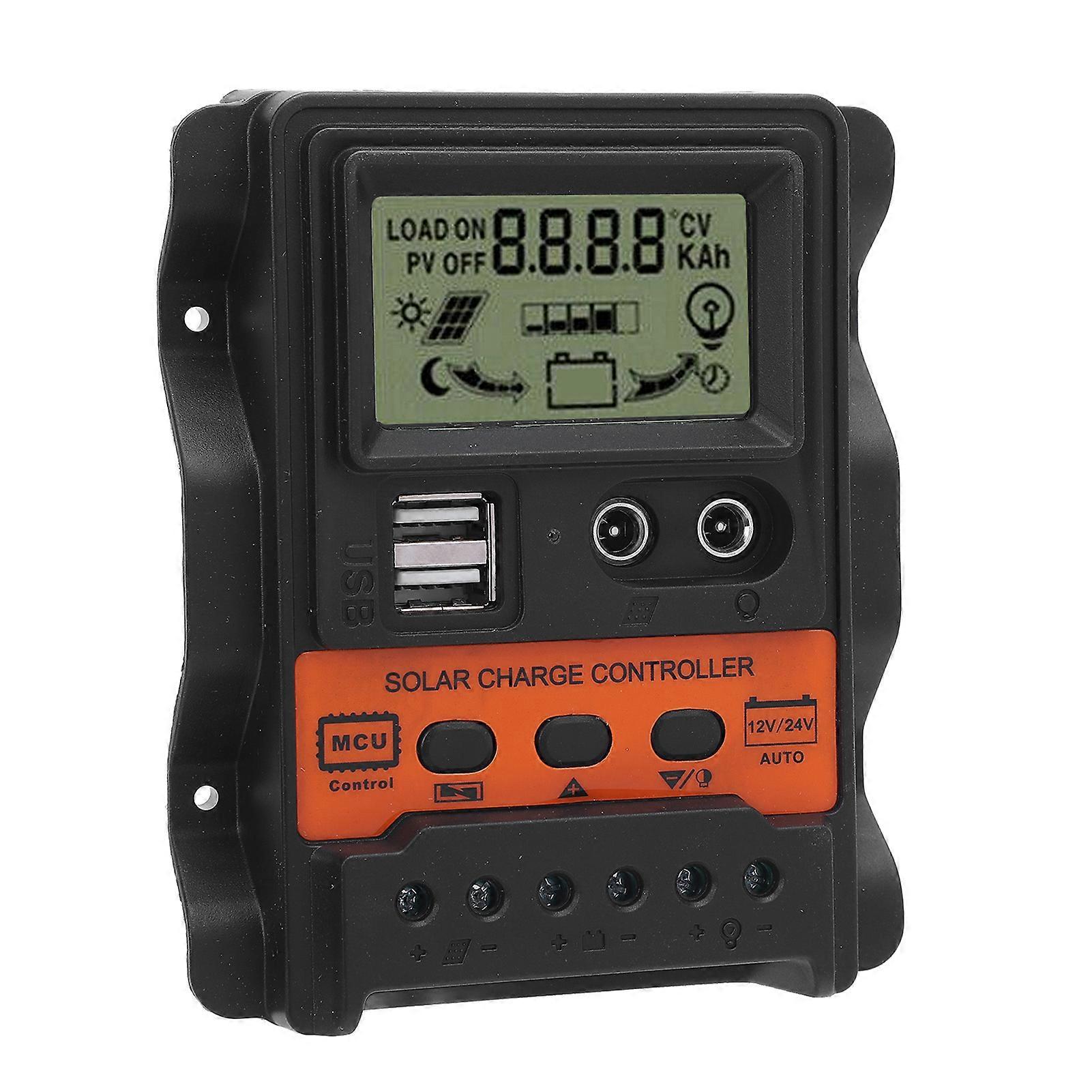30A Solar Charge Controller PWM 12V/24V Orange Dual USB Ports