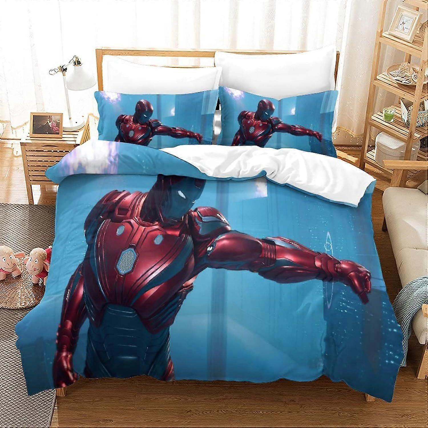 Duvet Cover Set Single Iron Man Printed Duvet Covers Bedding Set for in Kids Teens Adults Soft Hypoallergenic Quilt Cover with Pillowcase with Zipeer 