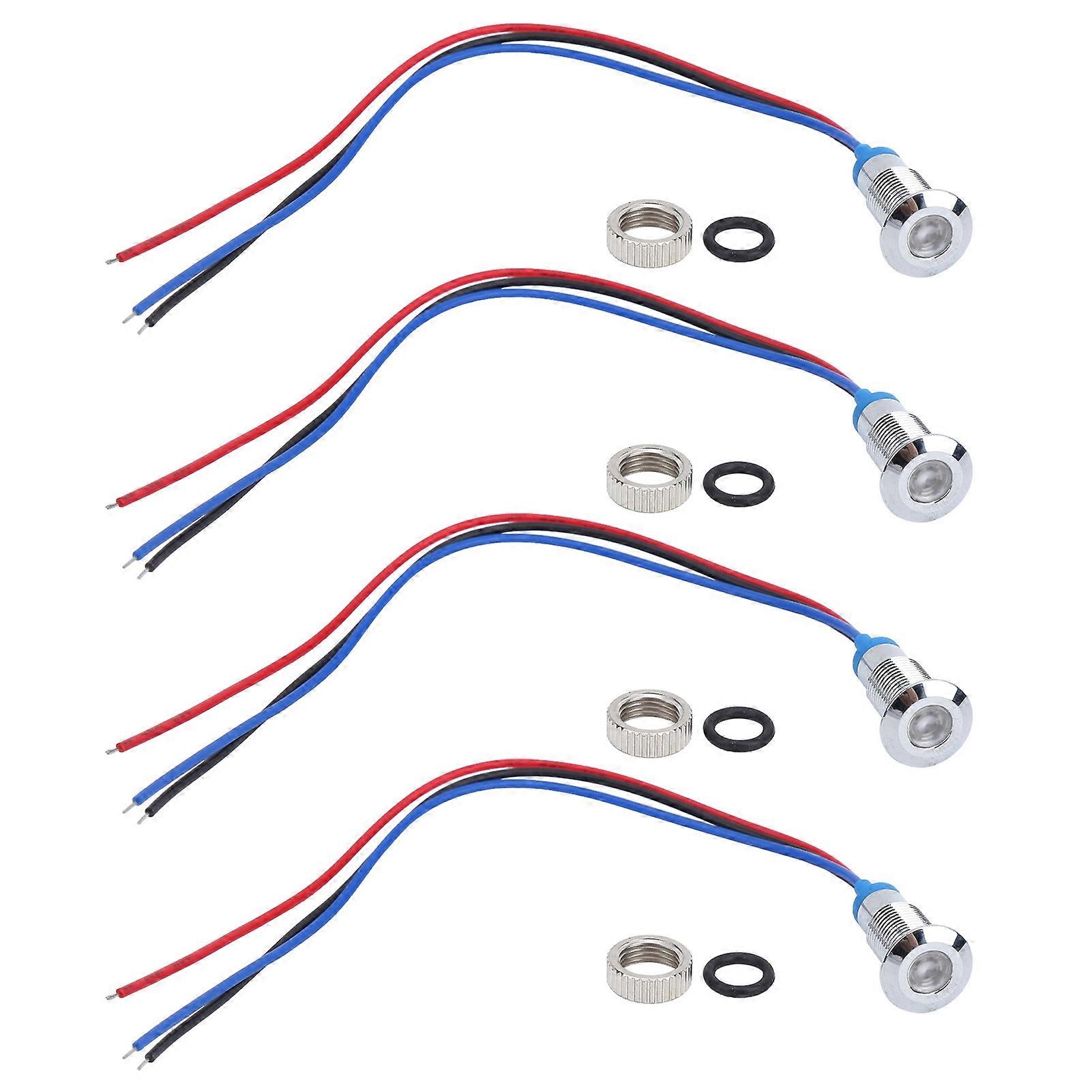 Lot de 4 voyants LED à anode commune, étanches, bicolores, 8 mm, 1224 V (rouge et bleu)