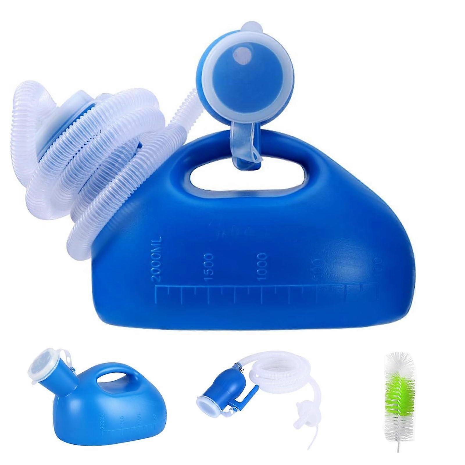 Portable Urinals for Men, SpillProof Reusable Urinal, 2000ml Pee Container With Lid, 1.6m Tube, Camping Travel, Black