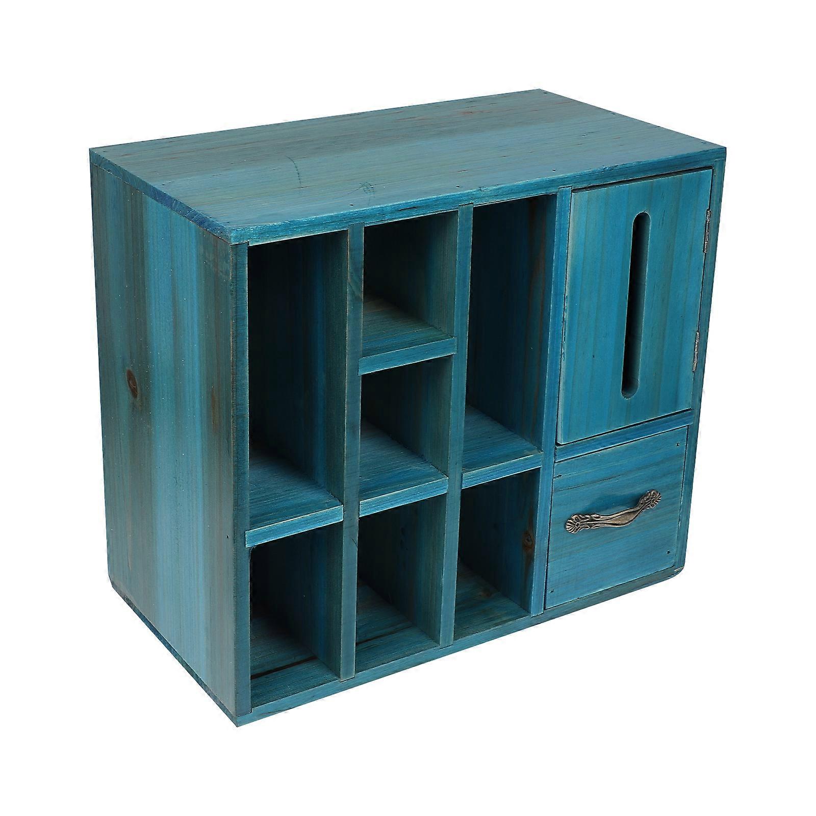 Blue Wooden Bookshelf Storage Box for Storing 1Pcs Vintage Desktop Stand