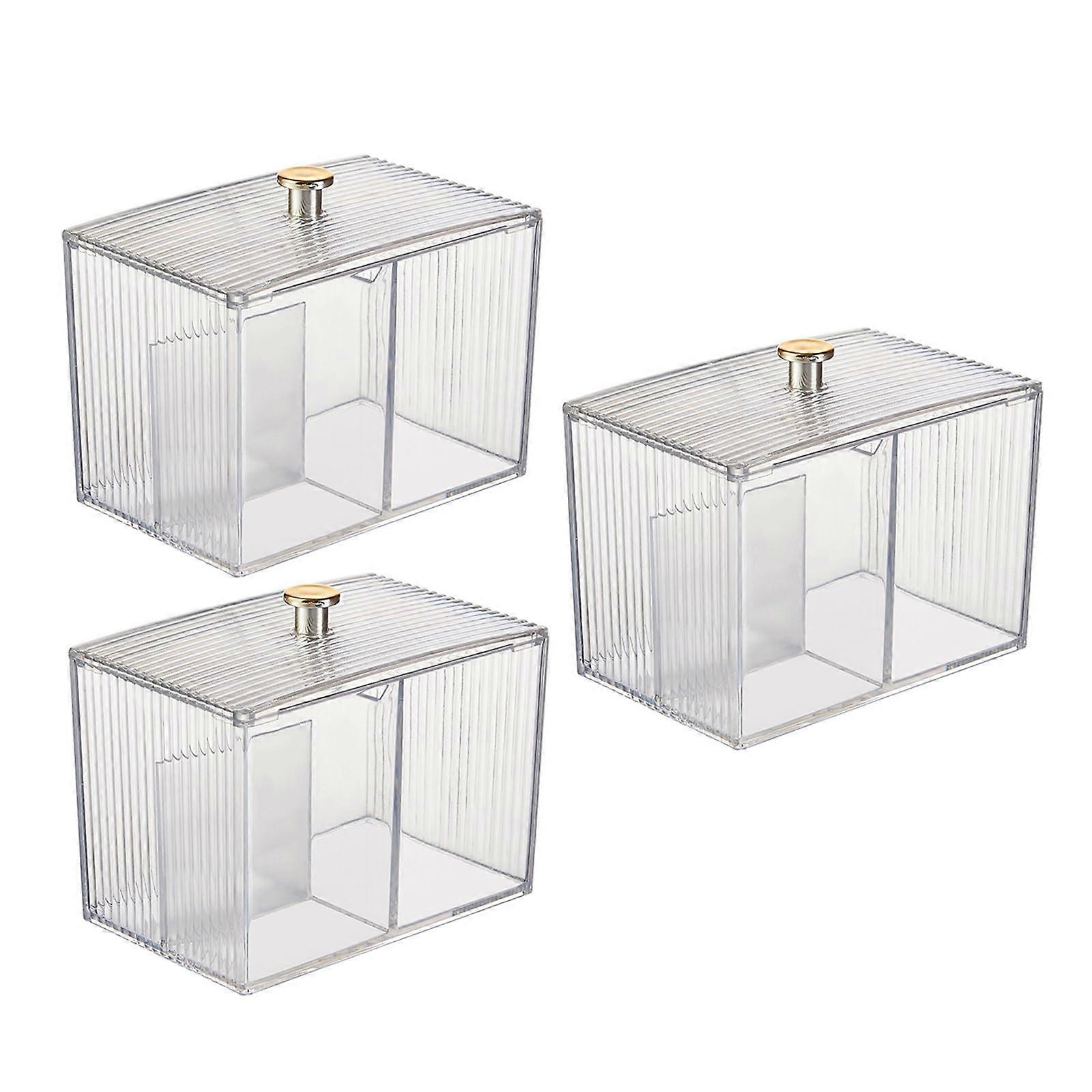 Clear Storage Box with Lid for Cotton Swabs, Makeup Tools Organizer for Bathroom Countertop