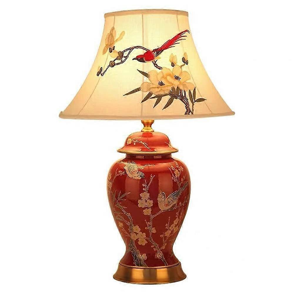 Red Retro Ceramic Table Lamp, Large Oriental Ceramic Table Lamp, Chinese Style Living Room Bedside Lamp, 54x33 cm
