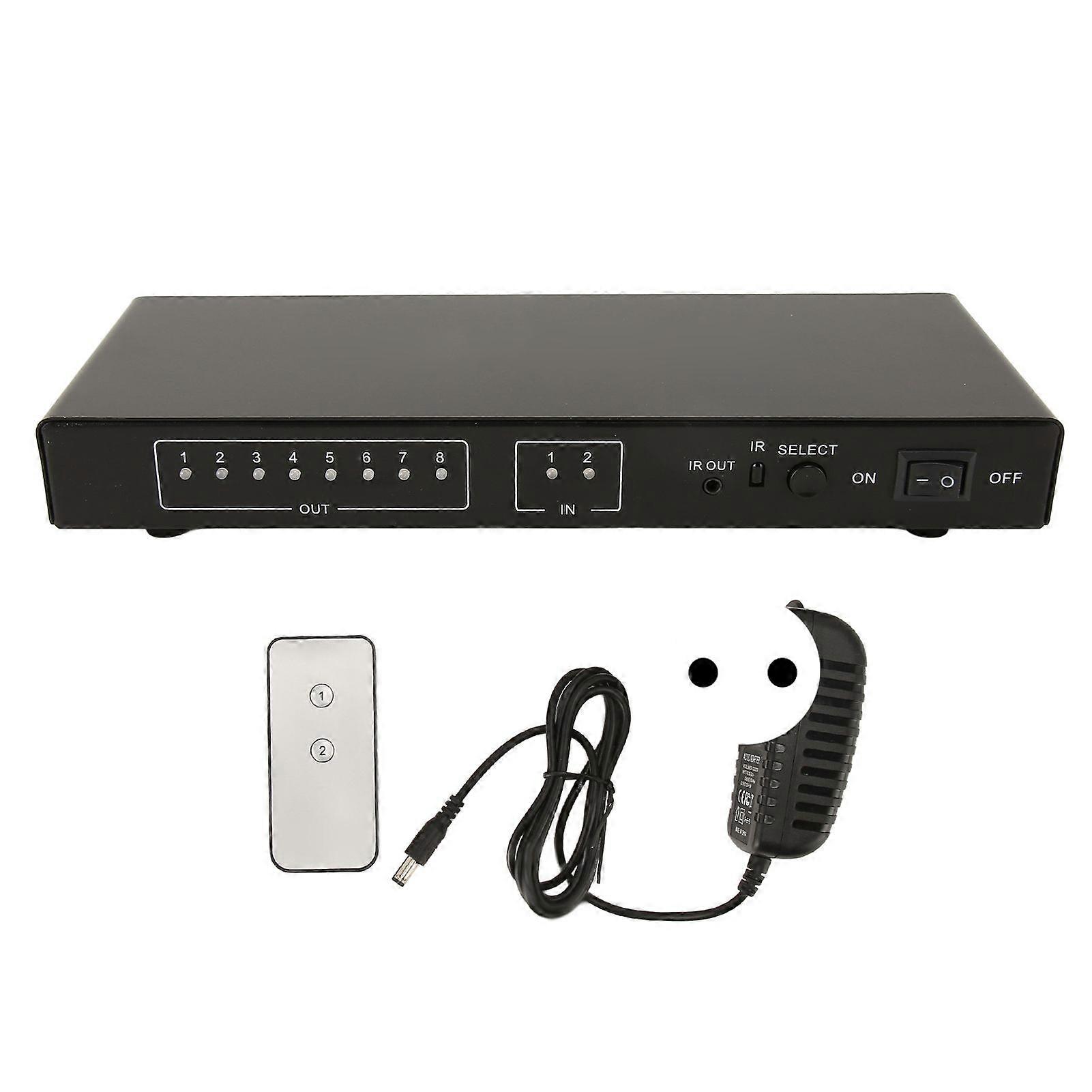 2 in 8 Out HD Multimedia Interface Splitter 4K 60Hz 2x8 HD Multimedia Interface Splitter with Remote Control 100240V EU Plug