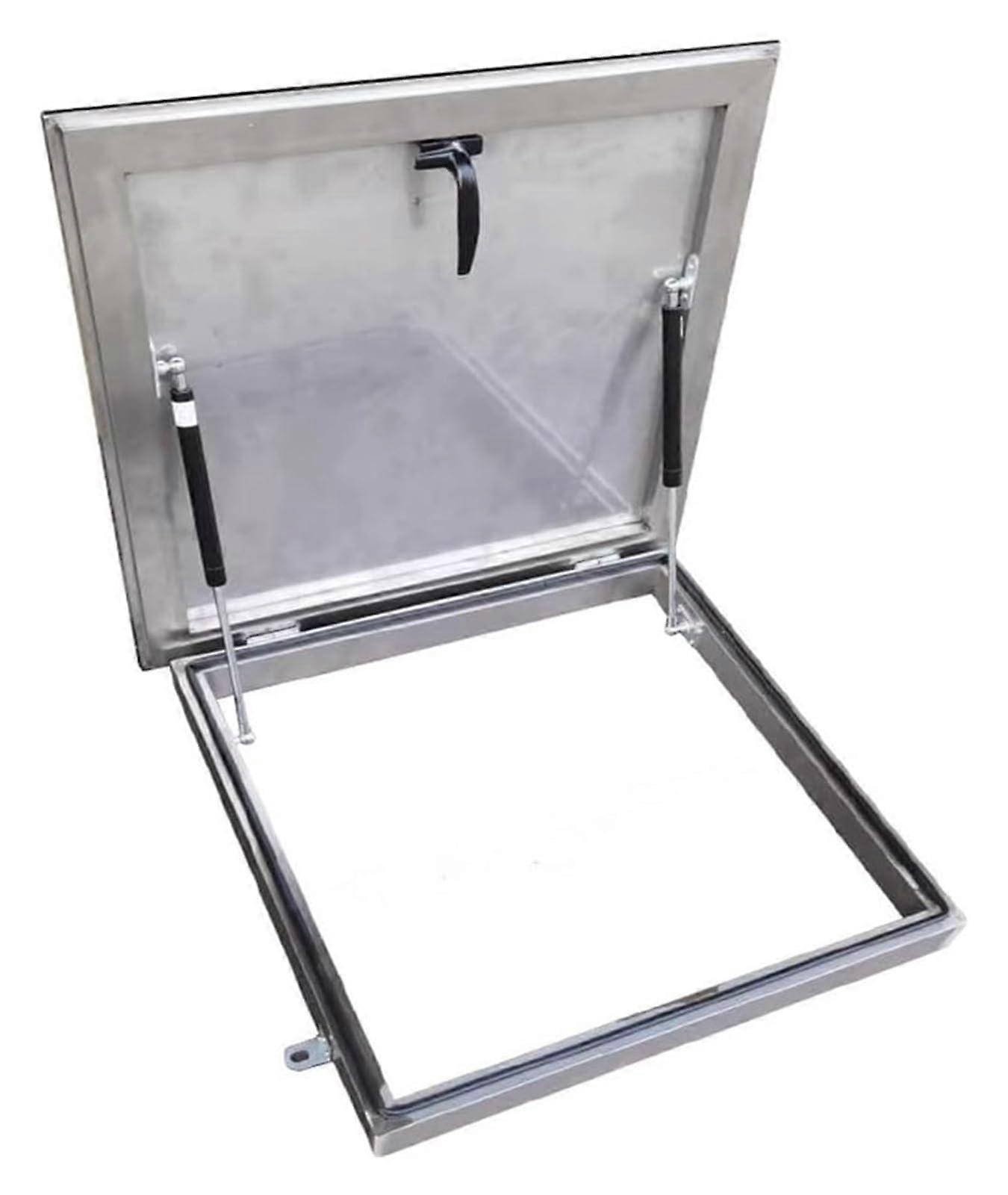Stainless Steel Roof Hatch 60x60x7 cm Gas Springs Latch Lock Ceiling Hatch Lid Attic Basement Access Silver