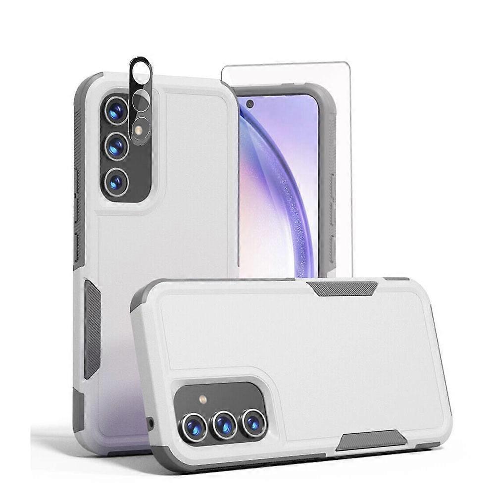 Xhy compatible with Samsung Galaxy A25 5G Case, Military-Grade Drop Resistant, Double Layer Protection with Screen & Lens Protector - White Grey