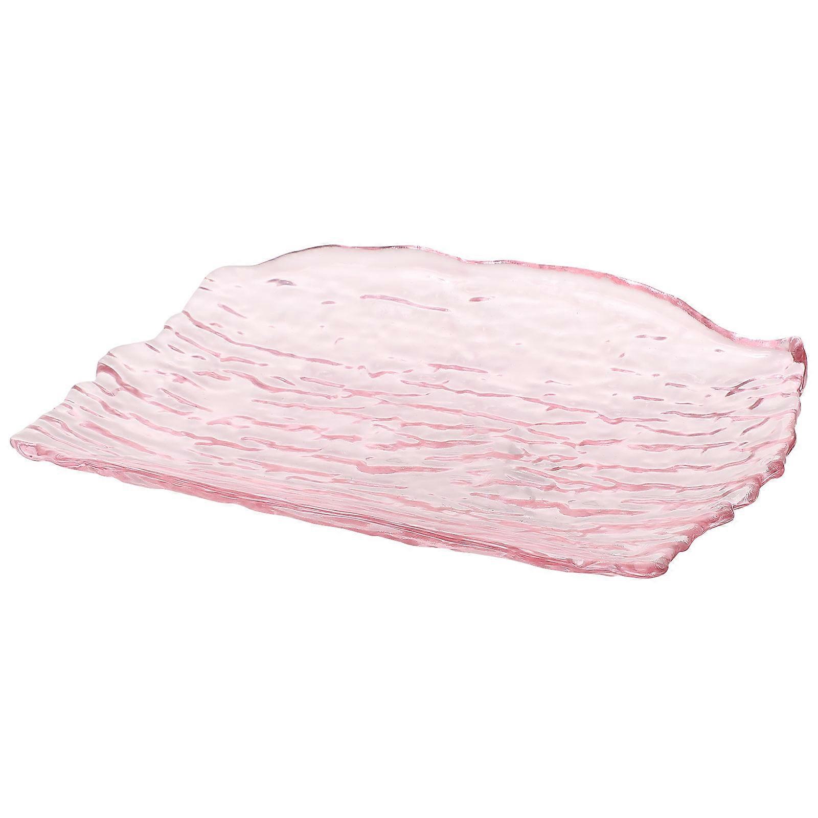 Bark Pattern Glass Plate for Dinner Serving 2Pcs Pink Glass Fruit Plate