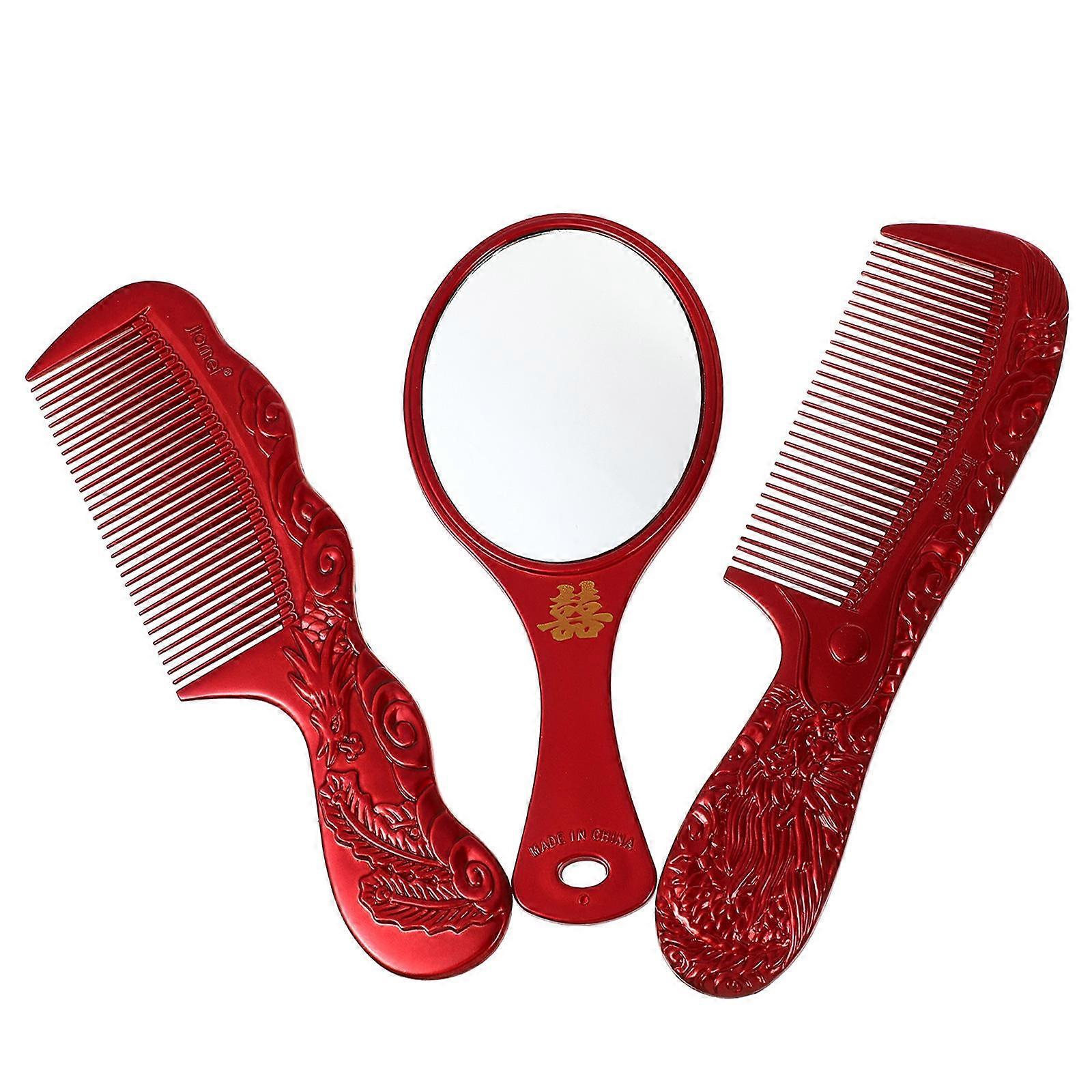 Chinese Style Wedding Combs and Mirror for Wedding Use 2Sets Brown Set