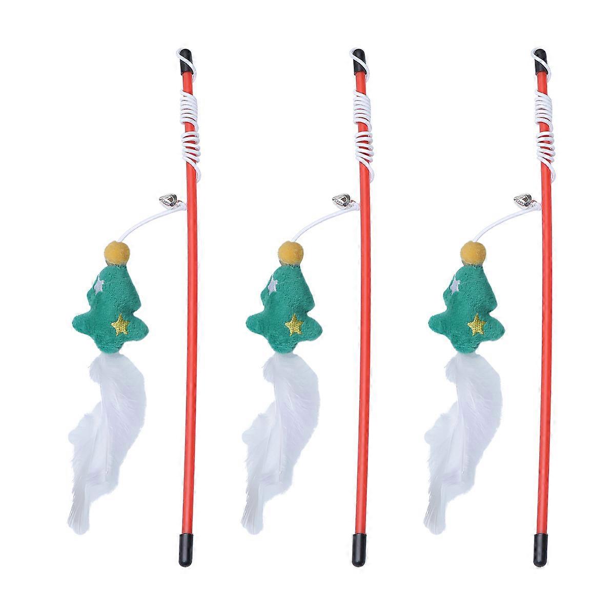 Christmas Themed Cat Tease Stick for Interactive Play 6Pcs Set