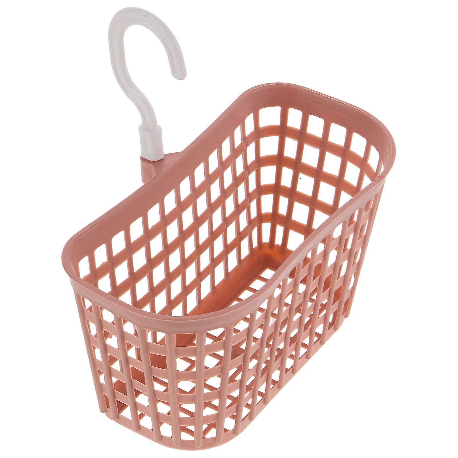 Hanging Storage Organizer Plastic Storage Basket Rotatable Hook Bathroom Organizer Pink 18*9.5*10.3 Cm Rectangular 1Set
